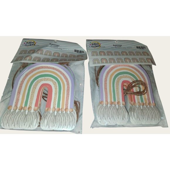 Lot of 2•Rainbow Banner 2ineach 76" Long Bohemian Style Pastel Colors Hanging De - Picture 2 of 5